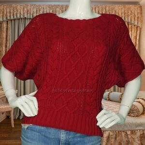Express Ruby Red Cable Knit Cozy Short Sleeve Top XS
